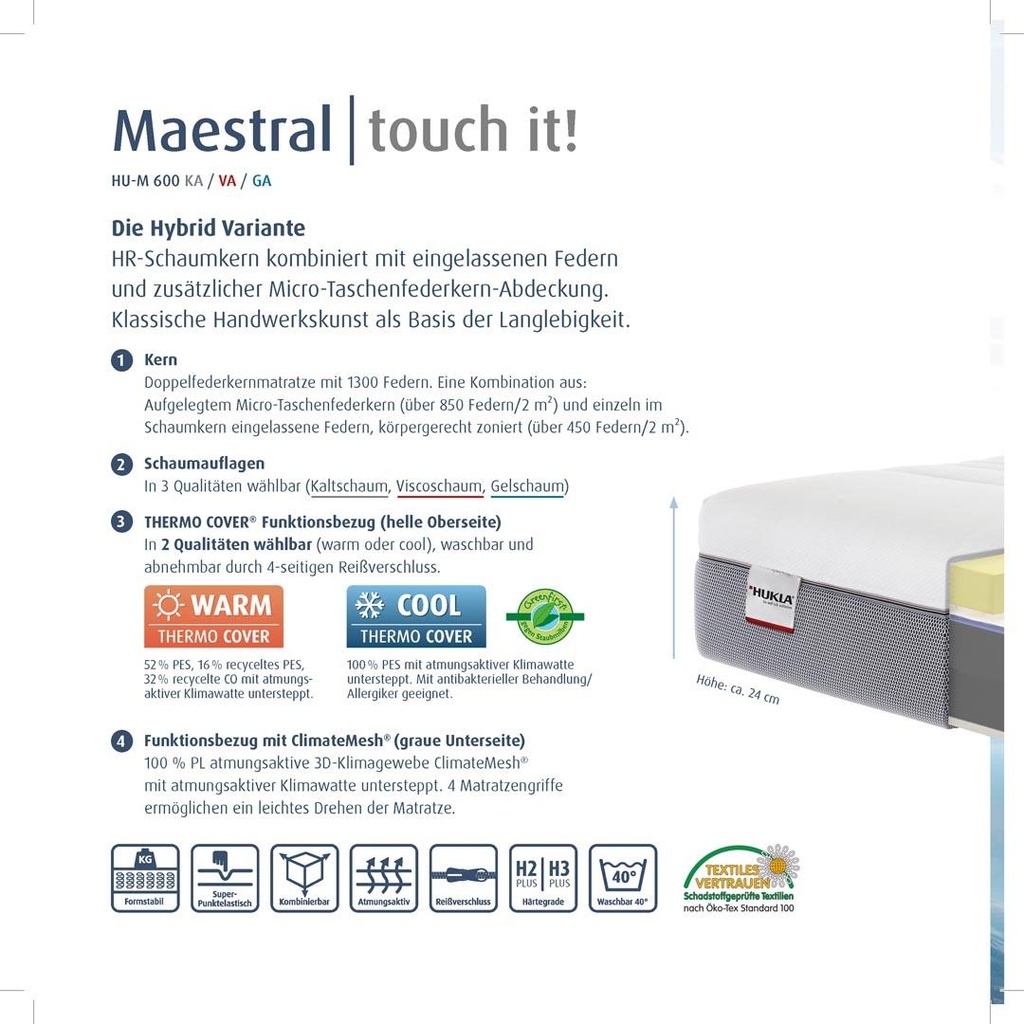 Hukla Matratze Maestral HU-M600 Gel 90cmx200cm HG 3Plus