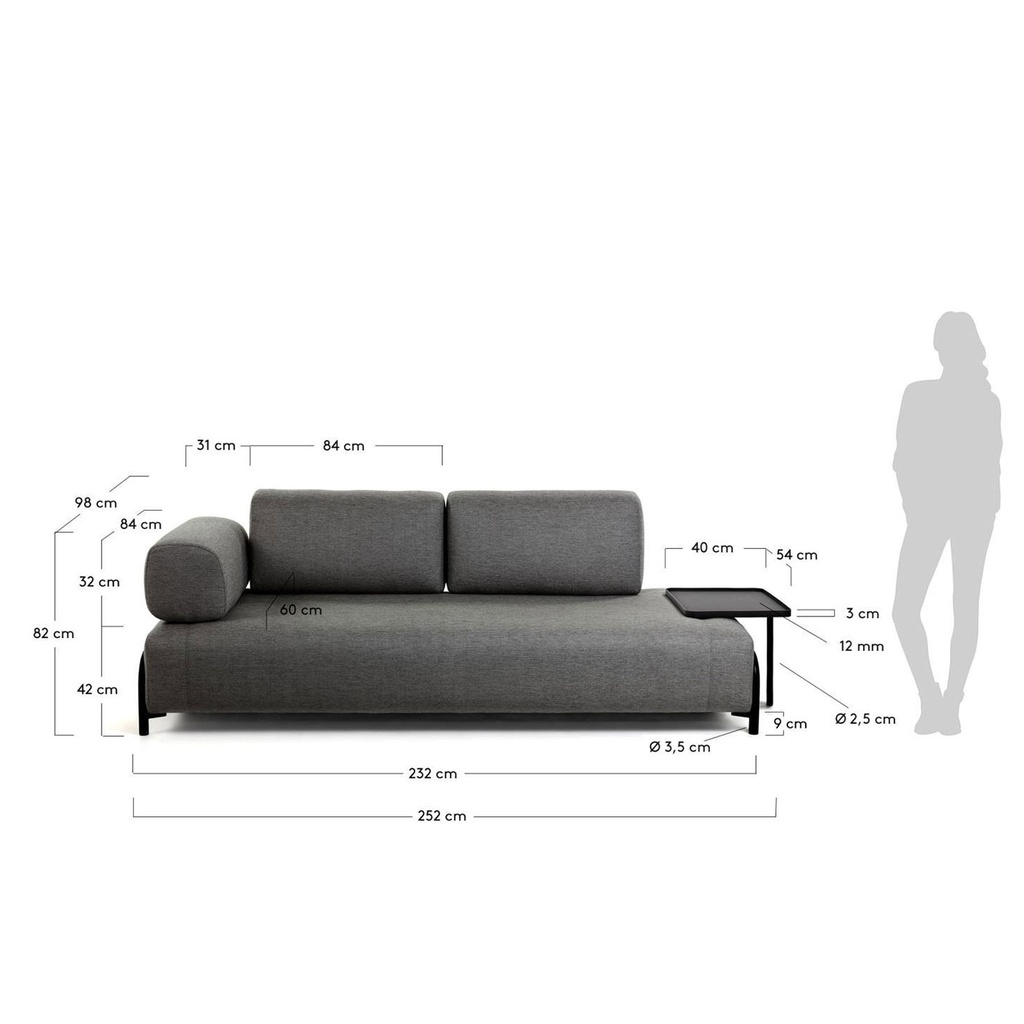 Danish Lemonite Sofa COMPO in Stoff dunkelgrau mit Tablett