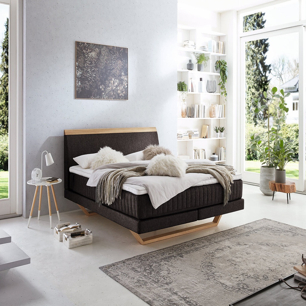 Kamjo Boxspringbett Woody Kopfteil Ming Plus in Stoff Anouk