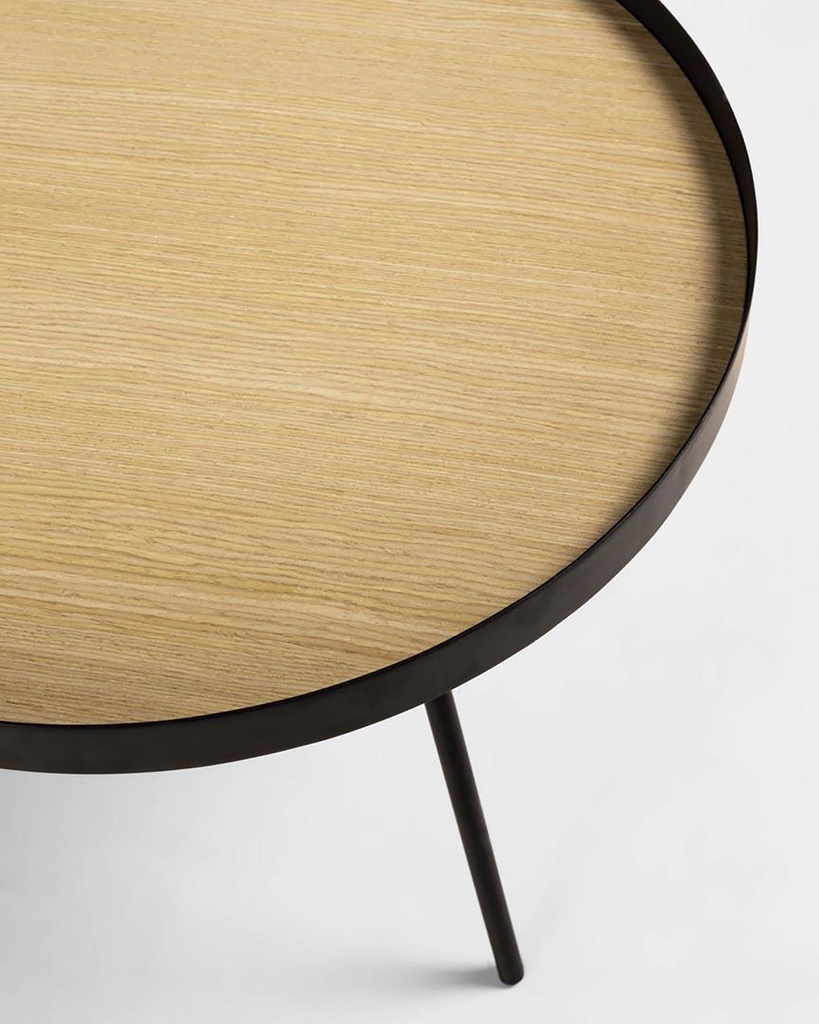 Nenet Couchtisch Farbe Eiche und Stahl mit schwarzem Finish Ø 60 cm