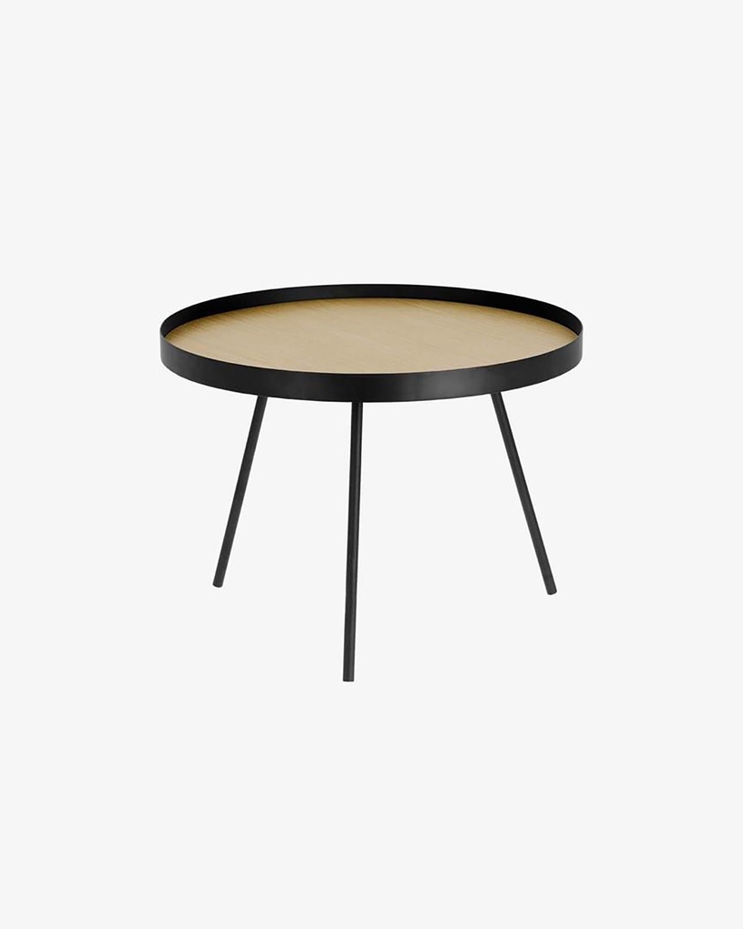 Nenet Couchtisch Farbe Eiche und Stahl mit schwarzem Finish Ø 60 cm