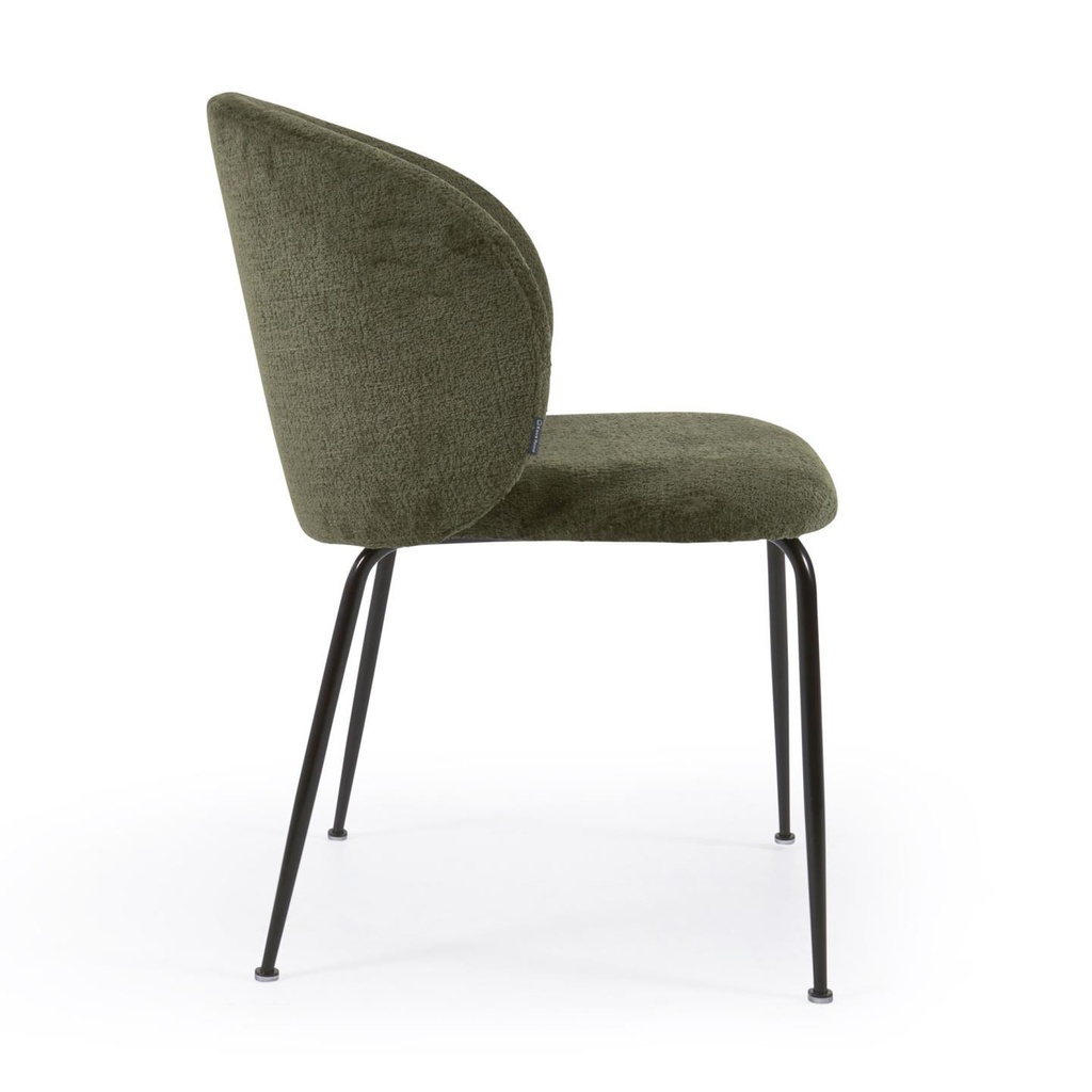 Danish Lemonite Stuhl Monna aus grünem Chenille und Stahlbeinen mit schwarzem Finish