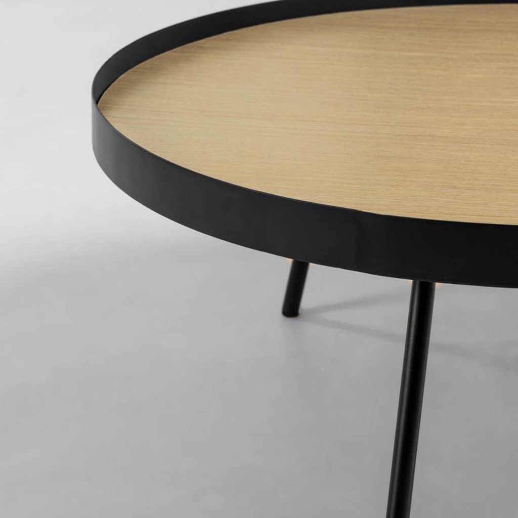 Nenet Couchtisch Farbe Eiche und Stahl mit schwarzem Finish Ø 84 cm