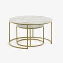 Leonor Set 2 Beistelltische aus weißem Glas und Stahl mit goldenem Finish Ø 80 cm und Ø 50 cm