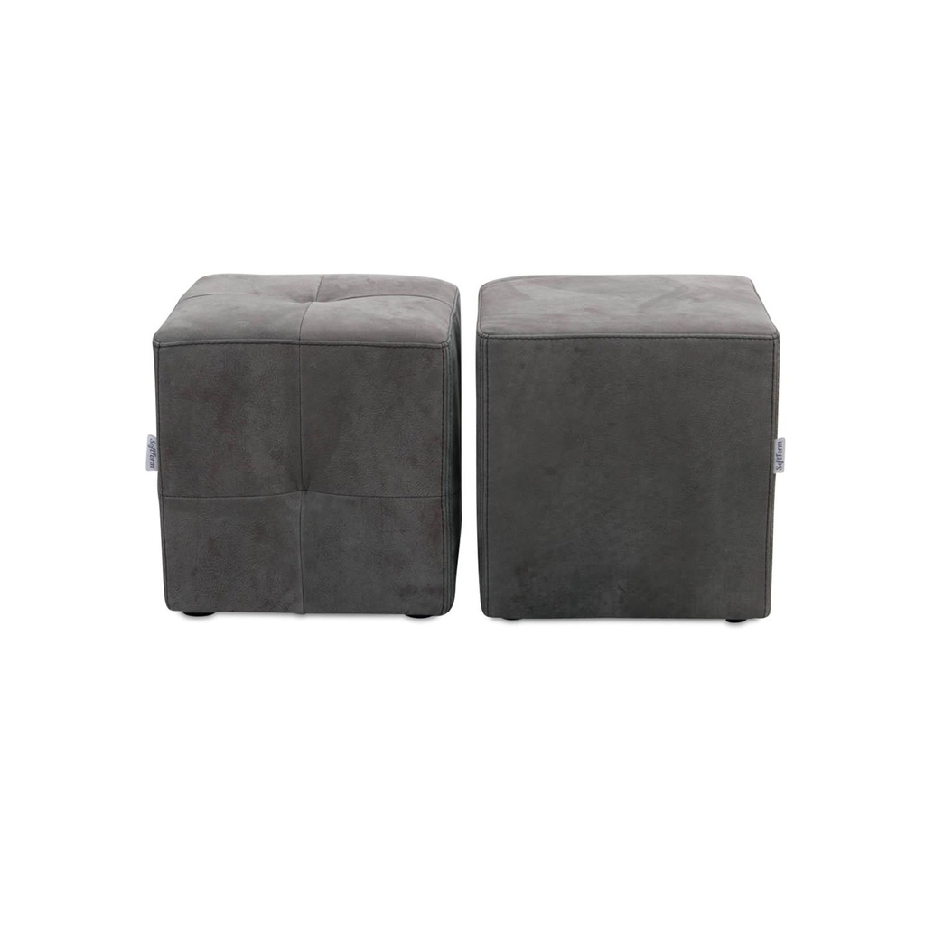 Softform Hocker BUFFALO in Büffelleder grau mit schwarzer Kontrastnaht