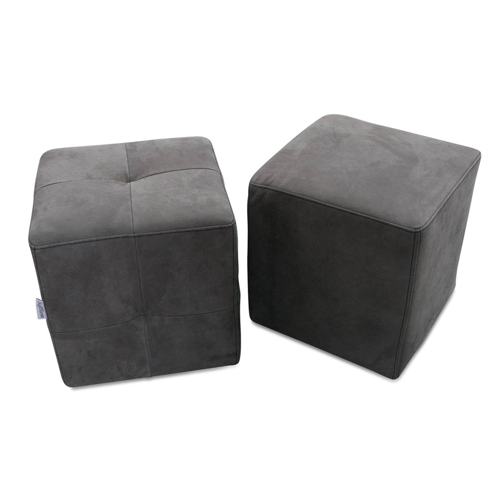 Softform Hocker BUFFALO in Büffelleder grau mit schwarzer Kontrastnaht